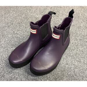 Hunter Women's Original Chelsea Rain Ankle Boots Dark Purple Size 6.5 Waterproof